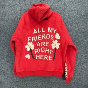 Dandy Worldwide Hoodie Womens Large Red All My Friends Graphic Pullover NEW